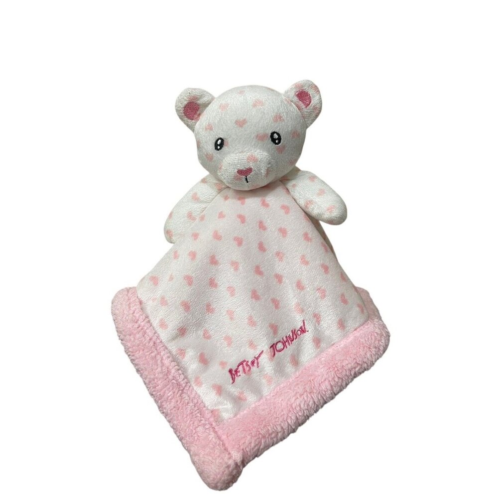 Betsey Johnson Thick Pink‎ & White Bear Baby Lovey Plush Security Blanket Hearts